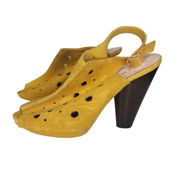 Sacha London Mustard Yellow Suede Leather Upper Slingback Heeled Sandals With Cu - Picture 11 of 11